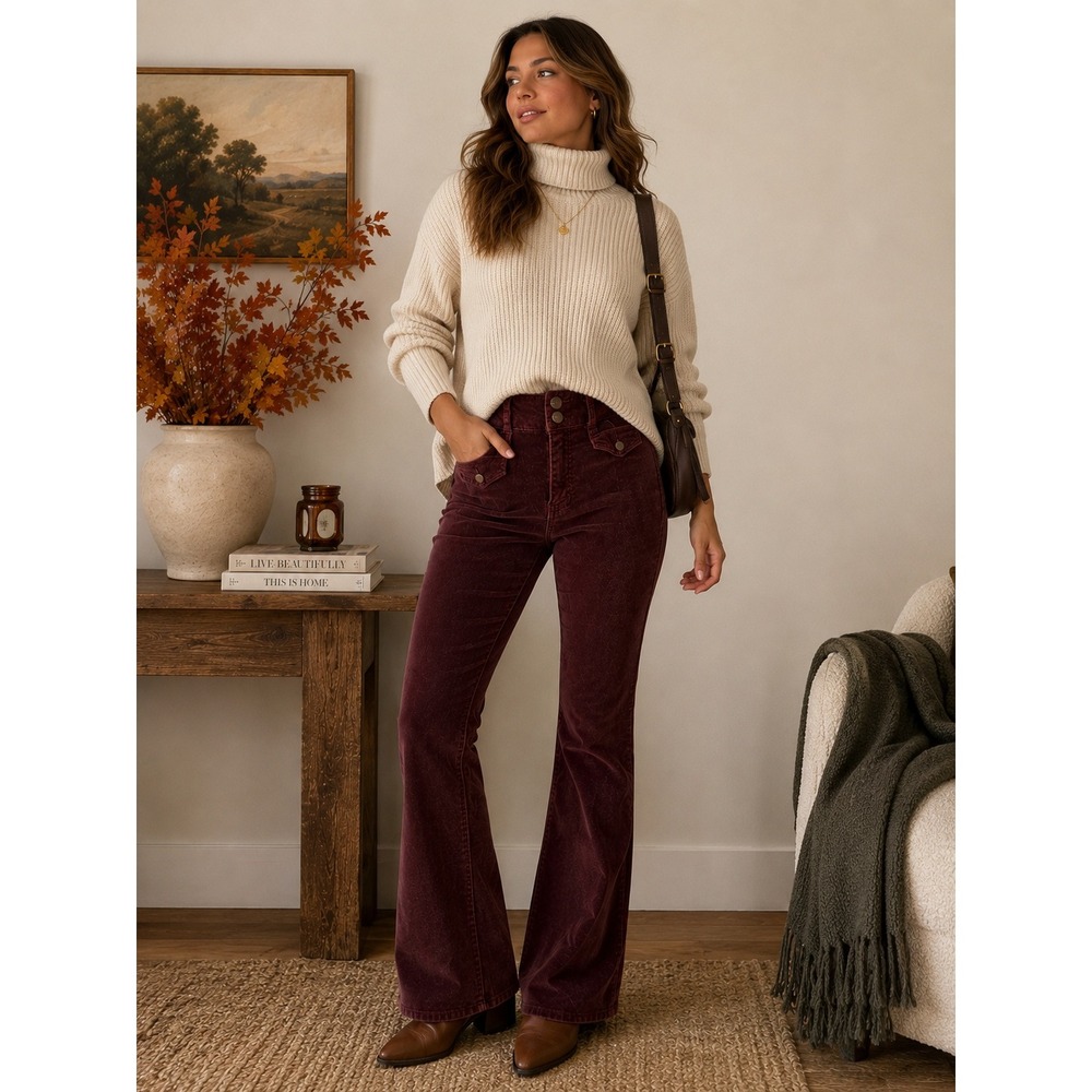 JNY Jones New York Burgundy Corduroy Flare Pants Women's Size 6 Y2K Fall